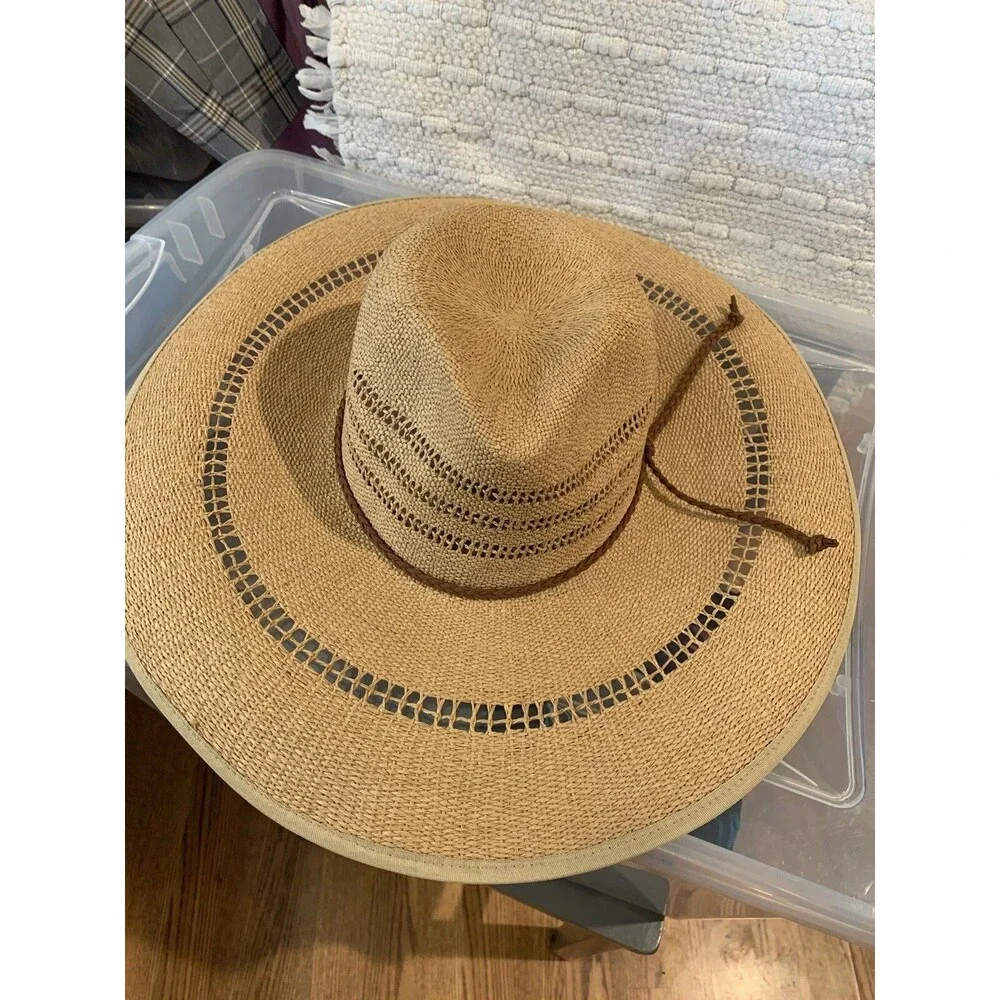 Scala Womens Floppy Hat with Braided band Natural One Size Wide Brim